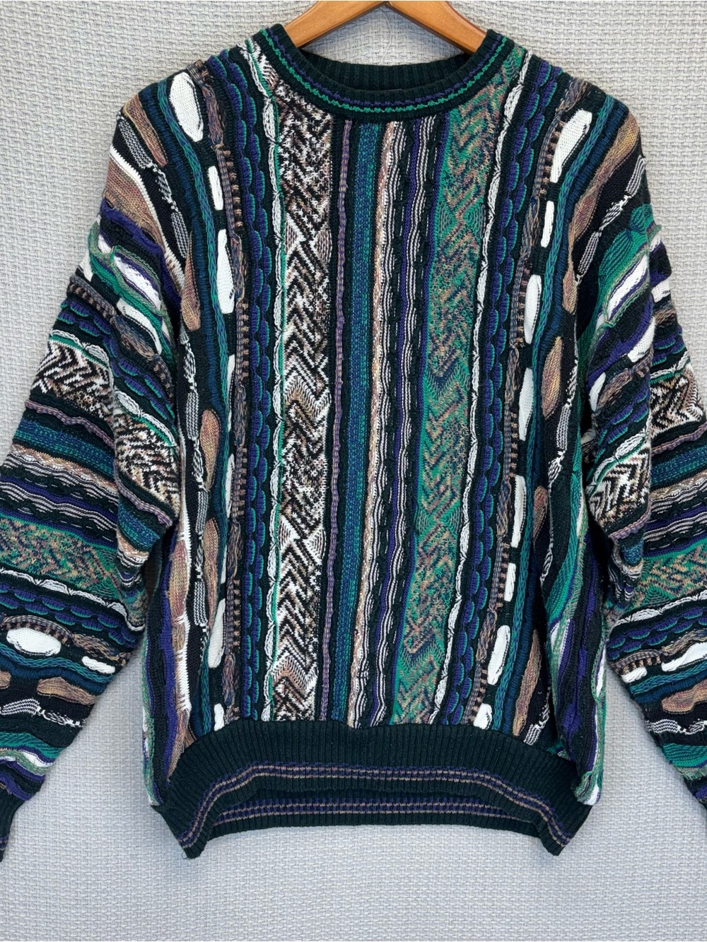 Vintage 90s Brandini 3D Knit Mens Medium Sweater Coogi Style Cosby Abstract